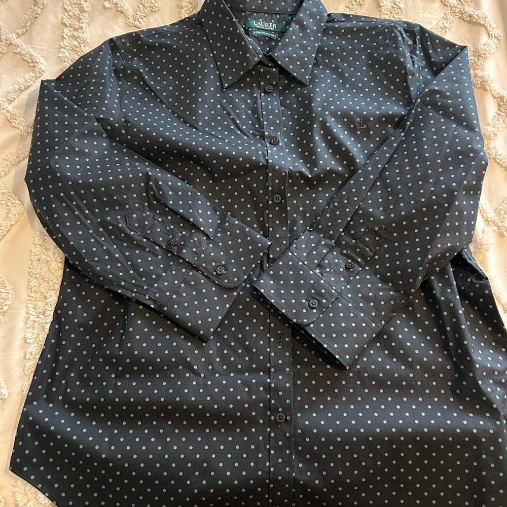 Ralph Lauren Navy and Green Polka Dot Shirt